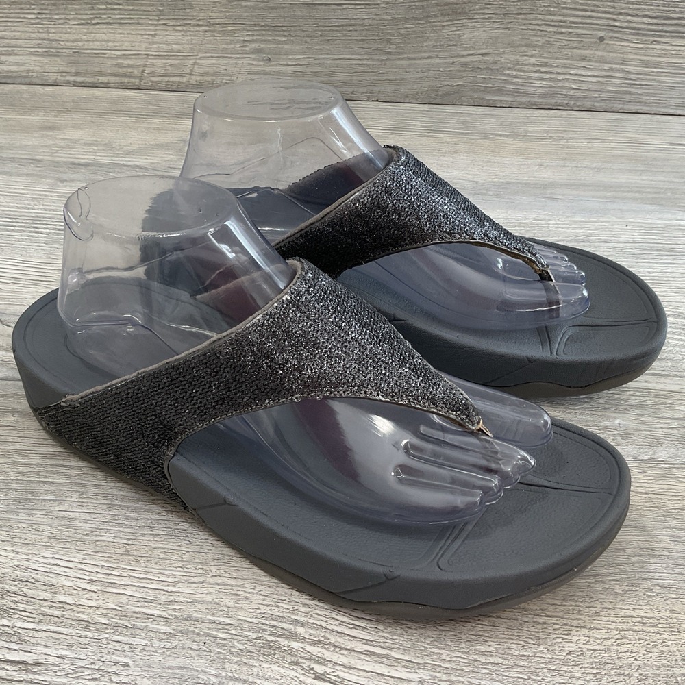 FitFlop Womens Size 10 Electra Classic Gray Shiny Sequin Comfort Sandals 294-054